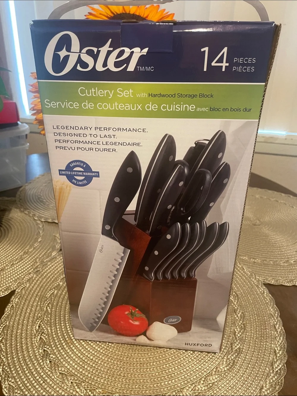 Oster Black Handle 14-Piece Cutlery Set with Wood Block